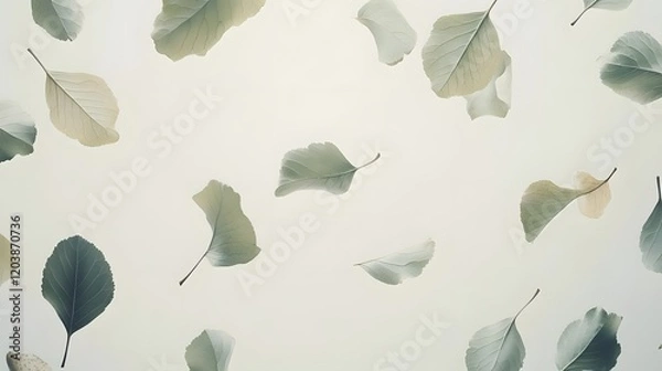 Fototapeta A serene composition of floating leaves against a soft background, evoking tranquility.