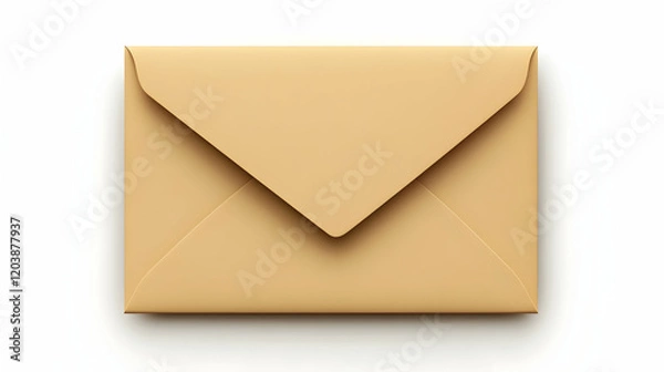 Fototapeta Beige envelope, mail, communication, correspondence, blank,  isolated, white background,  business communication