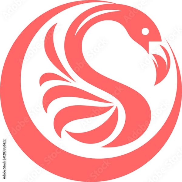 Fototapeta Flamingo bird tattoo design with tribal patterns and floral elements in a fiery red and orange style