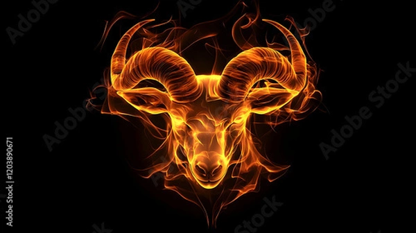 Fototapeta Fiery Ram Head, abstract art, dark background, design element