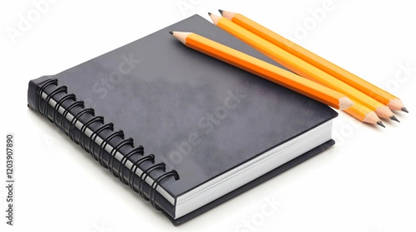 Fototapeta Spiral Notebook and Pencils on White Background