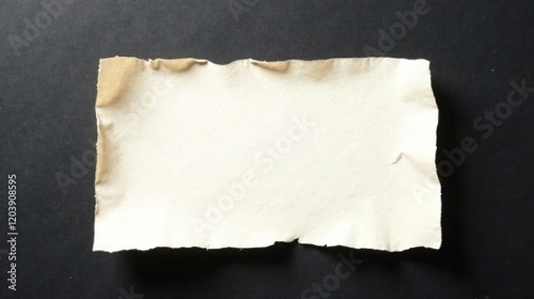 Fototapeta A Textured Off-White Rectangular Piece of Paper with Irregular Edges Resting on a Dark Surface