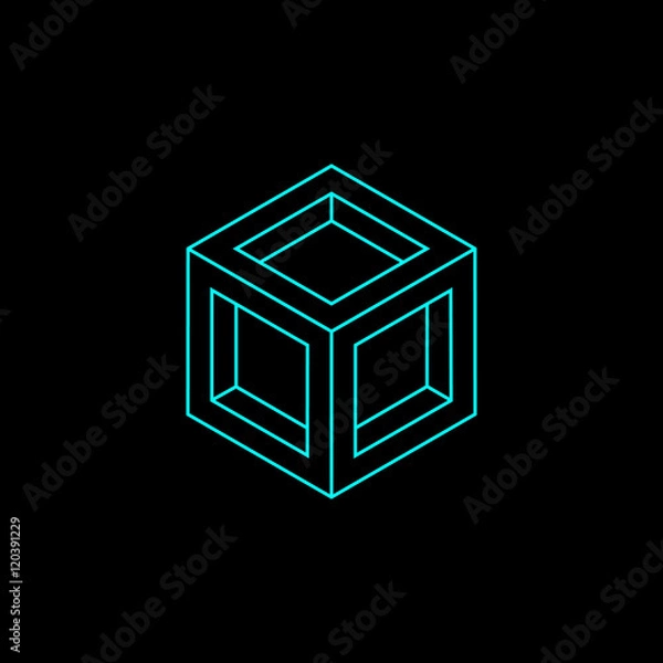 Fototapeta blue cube vector logo template, geometry minimal icon concept