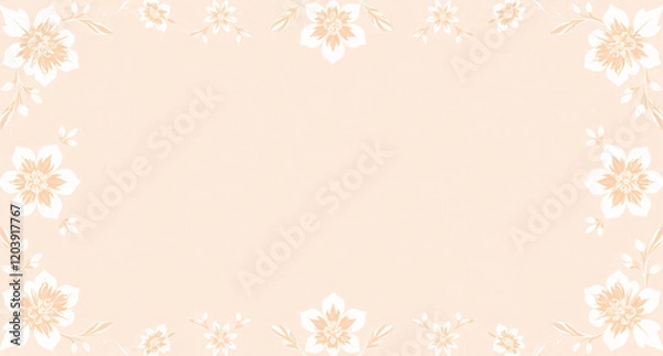 Fototapeta All around, a floral decorative pattern in white and pastel pink tones, symmetrical and harmonious, with a soft background in gradient colors between beige and light pink.
