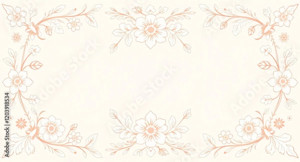 Fototapeta All around, a floral decorative pattern in white and pastel pink tones, symmetrical and harmonious, with a soft background in gradient colors between beige and light pink.