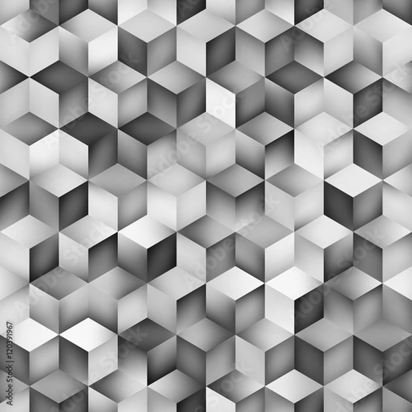 Fototapeta Vector Seamless Greyscale Gradient Cube Shape Rhombus Grid Geometric Pattern