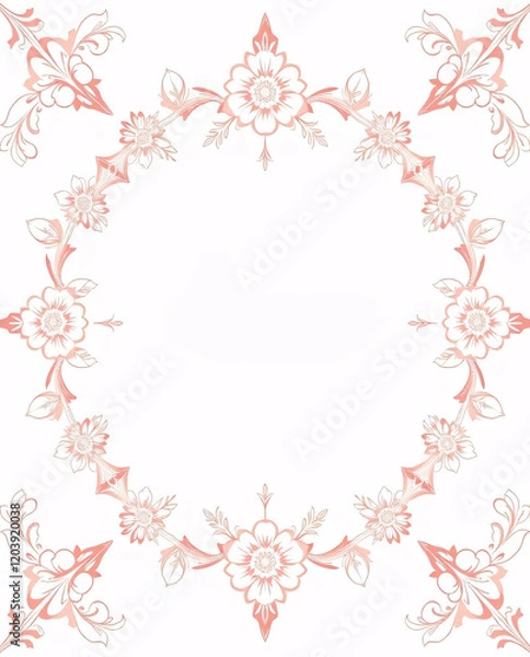 Fototapeta All around, a floral decorative pattern in white and pastel pink tones, symmetrical and harmonious, with a soft background in gradient colors between beige and light pink.