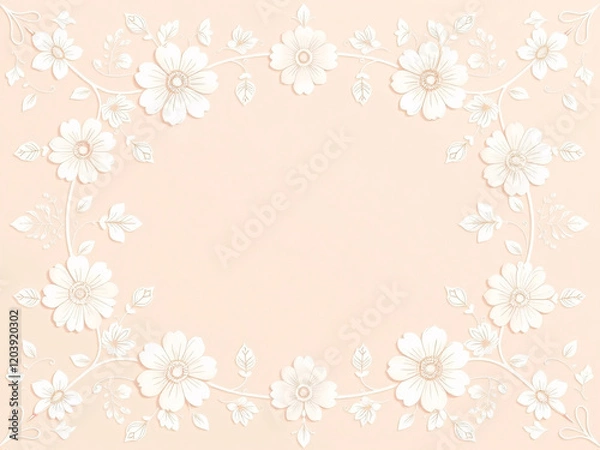 Fototapeta All around, a floral decorative pattern in white and pastel pink tones, symmetrical and harmonious, with a soft background in gradient colors between beige and light pink.