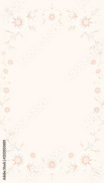 Fototapeta All around, a floral decorative pattern in white and pastel pink tones, symmetrical and harmonious, with a soft background in gradient colors between beige and light pink.