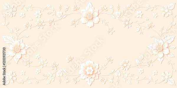 Fototapeta All around, a floral decorative pattern in white and pastel pink tones, symmetrical and harmonious, with a soft background in gradient colors between beige and light pink.