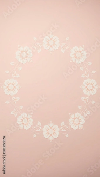 Fototapeta All around, a floral decorative pattern in white and pastel pink tones, symmetrical and harmonious, with a soft background in gradient colors between beige and light pink.