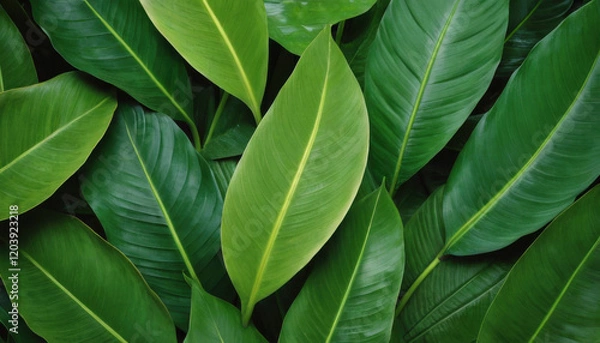 Fototapeta Abstract tropical leaves pattern in shades of green with depth