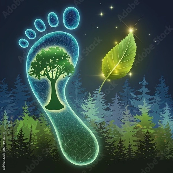 Obraz Eco-Friendly Footprint Symbol Featuring Tree, Leaf, and Forest Elements