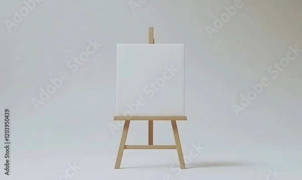 Fototapeta Blank canvas on a wooden easel against a white background.