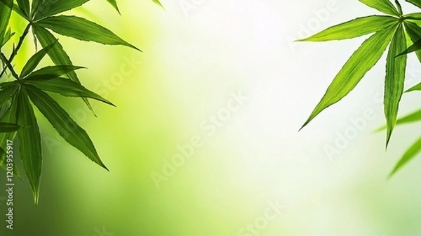 Obraz single bamboo leaf with delicate veins, isolated on a soft white background, emphasizing its simplicity. Bamboo leaves 