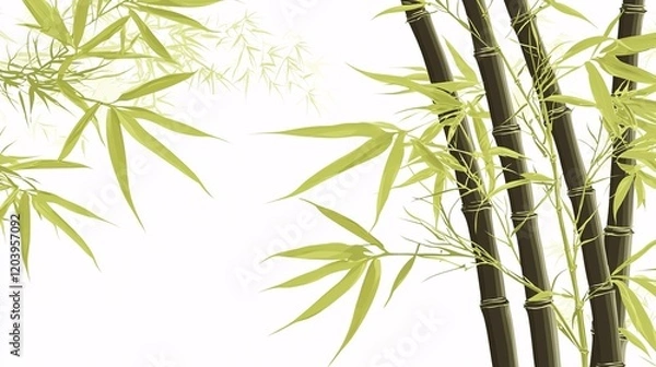 Fototapeta bamboo leaf arching naturally, with fine detail and soft shadows, isolated on a clean white background. Bamboo leaves 