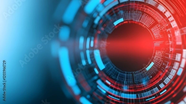 Obraz A futuristic design featuring a circular motif with vibrant blue and red elements, suggesting themes of technology and digital innovation.