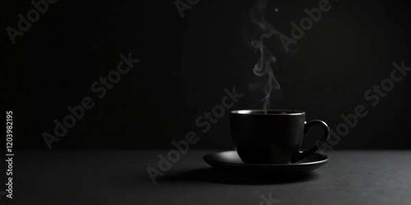 Fototapeta Aromatic Steam Rising from a Dark Coffee Cup on a Black Table