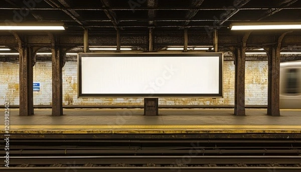 Fototapeta Empty Billboard at Train Station Platform - Blank Billboard Mockup for Advertising Opportunities and Creative Branding Solutions
