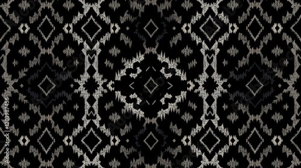 Fototapeta diamond seamless pattern. Dark tones create a creepy, eerie atmosphere. Ikat geometric folklore ornament with Aztec style folk embroidery and tribal ethnic vector texture. Professional