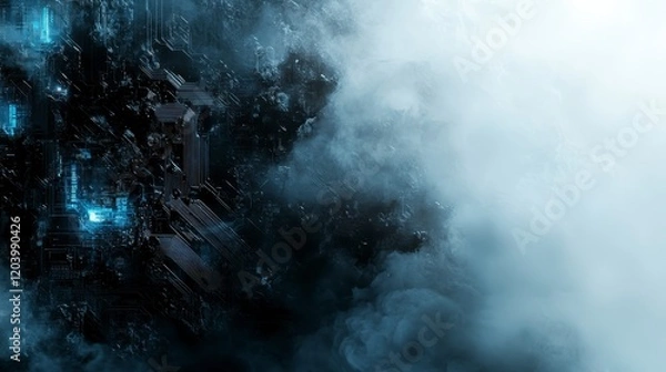 Fototapeta Abstract Digital Circuit Board Texture with Foggy Smoky Background Futuristic Technology Concept