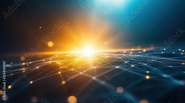 Fototapeta Glowing network visualization, interconnected nodes and data flow in complex system