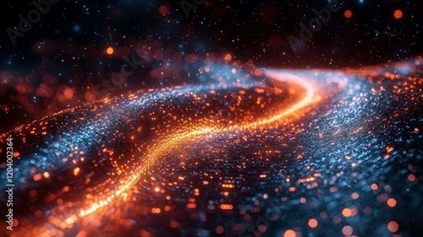 Fototapeta Futuristic visualization of verified data, flowing lines forming a seal, secure network