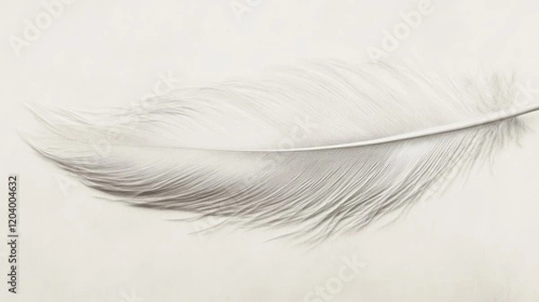 Obraz Single white feather on light background.