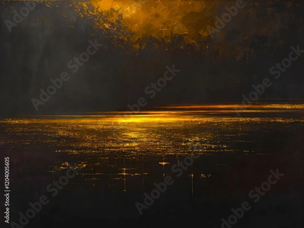 Fototapeta Dark abstract background with shimmering gold resembling ocean at sunset