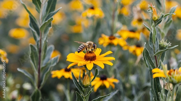 Obraz bee on yellow flower