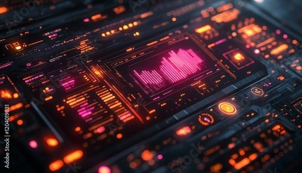 Obraz futuristic digital banking app with a fully virtual interface for users to manage accounts, transfers, and investments, Digital Banking Revolution