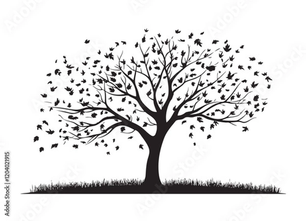 Fototapeta A tree with many leaves is shown in black and white