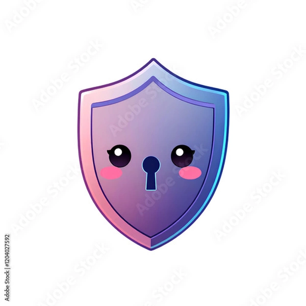 Fototapeta cute security shield with a smiling face, blending soft pink and blue tones for a friendly protection concept - high quality png isolated on transparent background