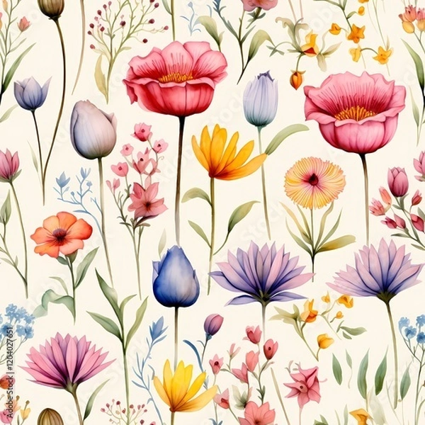 Obraz Vivid Wildflower Pattern with Colorful Blooms