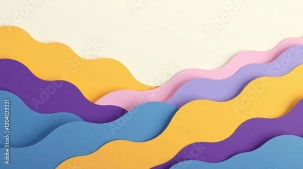 Fototapeta Abstract Layered Colorful Wave Design with Pastel Hues and Smooth Undulating Forms