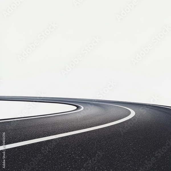 Fototapeta Asphalt road curving gently to the right against a white background.