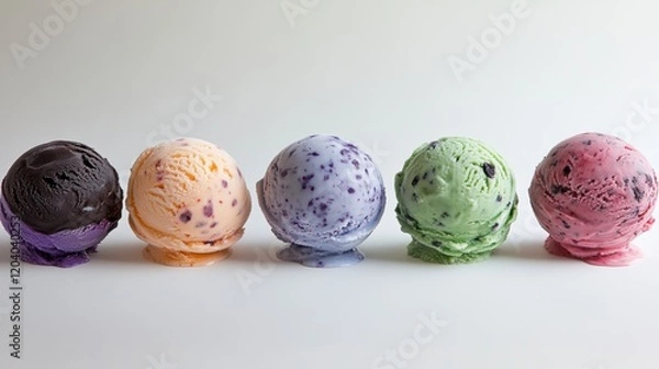 Fototapeta Colorful Ice Cream Scoops on White Background with Melting Effect