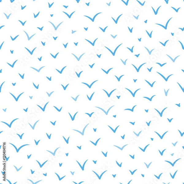 Fototapeta Fashion seamless pattern with a cute small birds silhouette for fabric print, textiles, home decor and clothes of blue colors style. Vector illustration