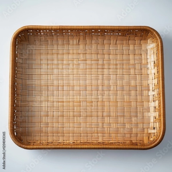 Fototapeta Empty woven rectangular bamboo tray on white background.
