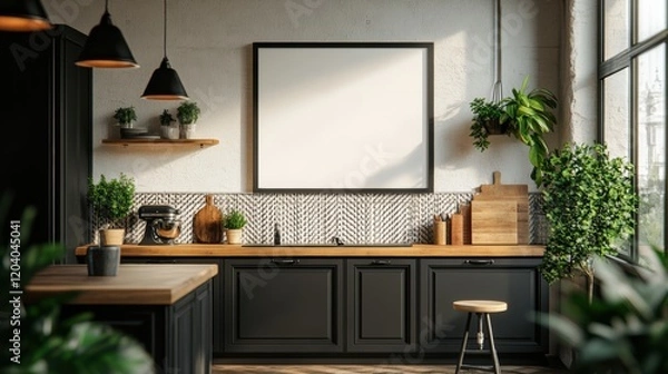Obraz Modern Kitchen Interior with Minimalist Design and Natural Elements