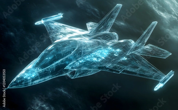 Fototapeta Futuristic Fighter Jet Wireframe in a High-Tech Virtual Environment