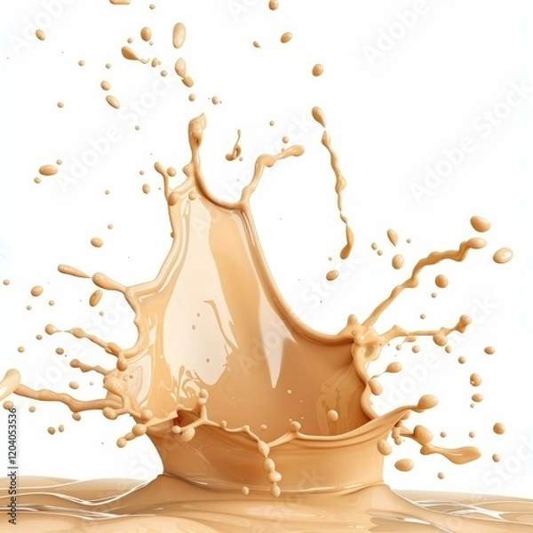 Obraz Beige liquid splashing and making a crown shape on white background