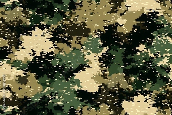 Obraz Digital camouflage background, army green, chocolate, and light brown color, with a blend of natural colors used for camouflage