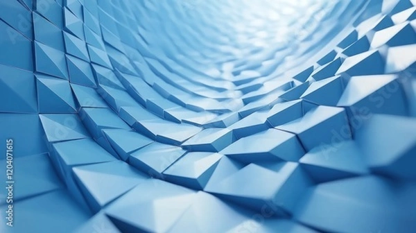 Fototapeta Abstract blue geometric tunnel, 3D render, digital art, background, website design