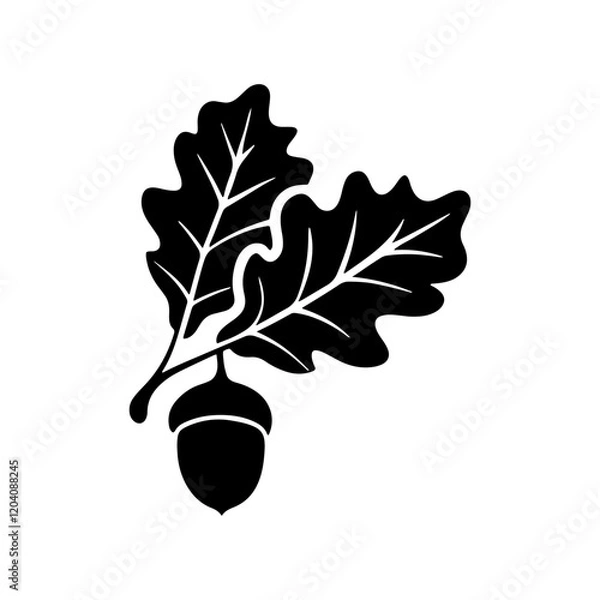 Fototapeta Leaves oak branch with acorn silhouette icon vector illustration design on white background.