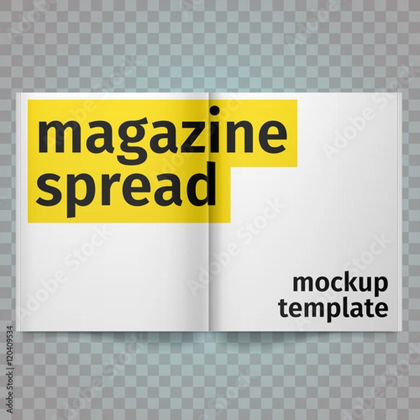 Fototapeta Book Spread With Blank White Pages. Vector blank magazine spread. Isolated white paper. A4 brochure open. Template magazine spread.
