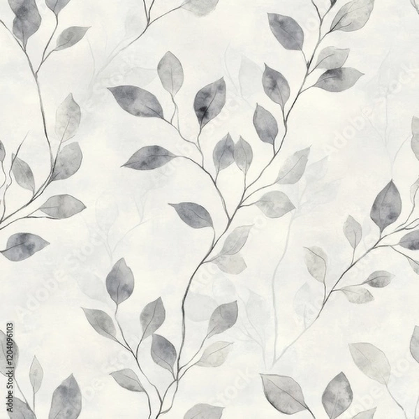 Fototapeta Delicate gray leaves seamless pattern design