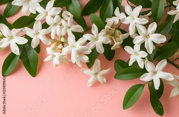 Obraz Delicate white jasmine blossoms arranged on pink background