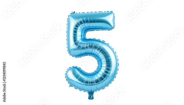 Fototapeta Light blue number five foil balloon.