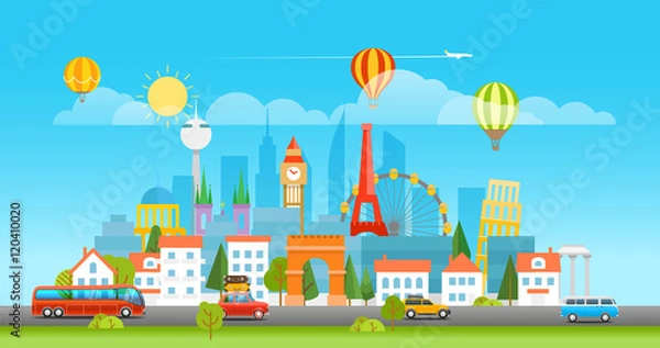 Obraz Dirrefent world famous sights. Modern cityscape Vector travel il